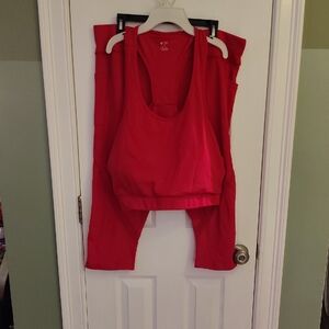 Red Athletic Tank and Capri Leggings Set